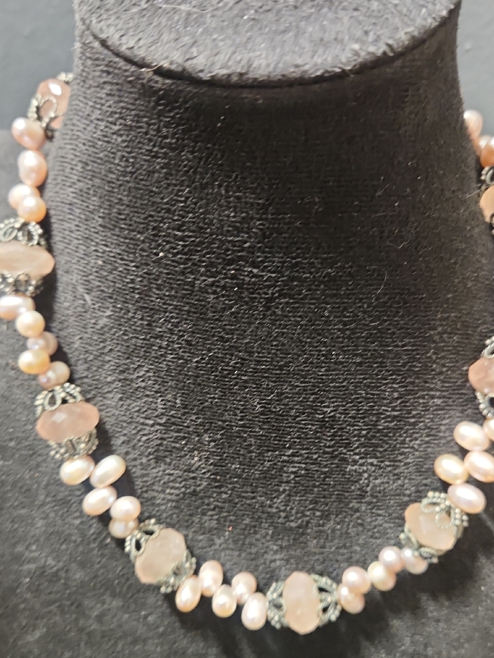 Vintage Pink Pearl & Rose Quartz Beaded Necklace